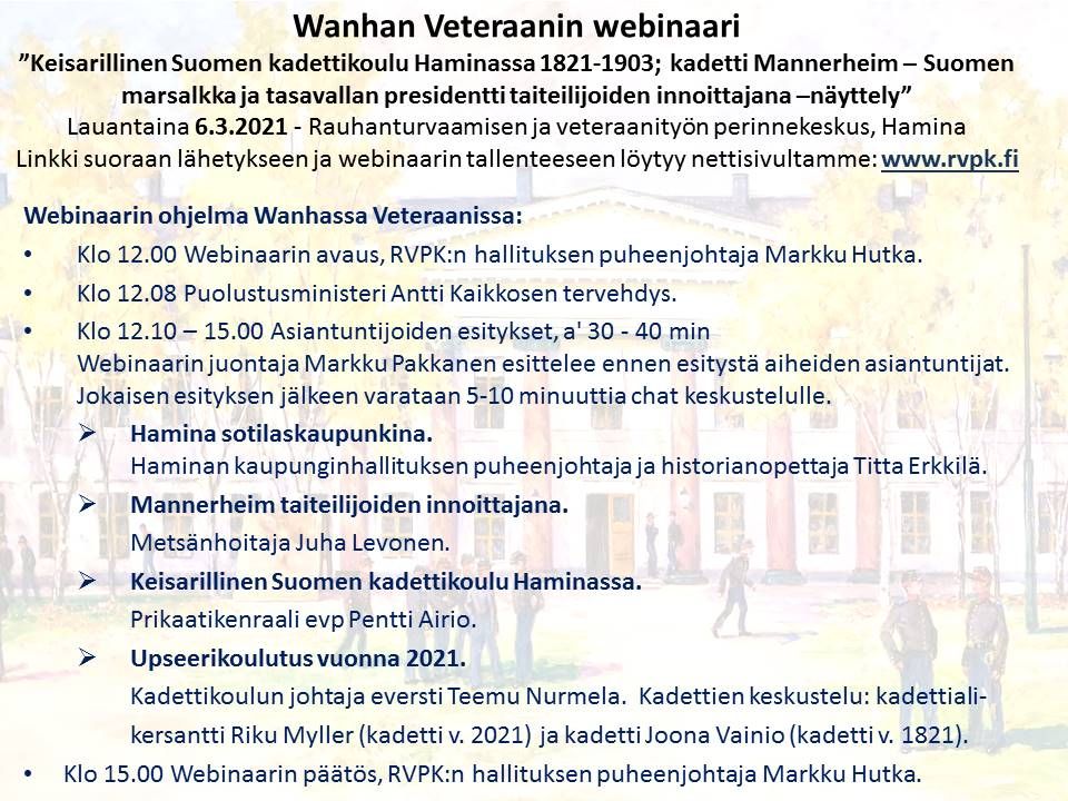 Keisarillinen Haminan kadettikoulu kaatui suomalaiseen isänmaallisuuteen – Wanhan Veteraanin verkkoseminaari ja näyttely tuovat esiin 200-vuotista upseerikoulutusta ennen ja nyt