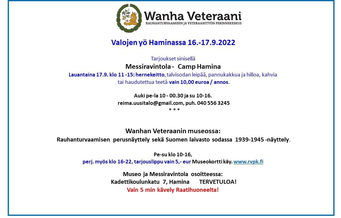 Wanhan Veteraanin tarjoukset Valojen yönä